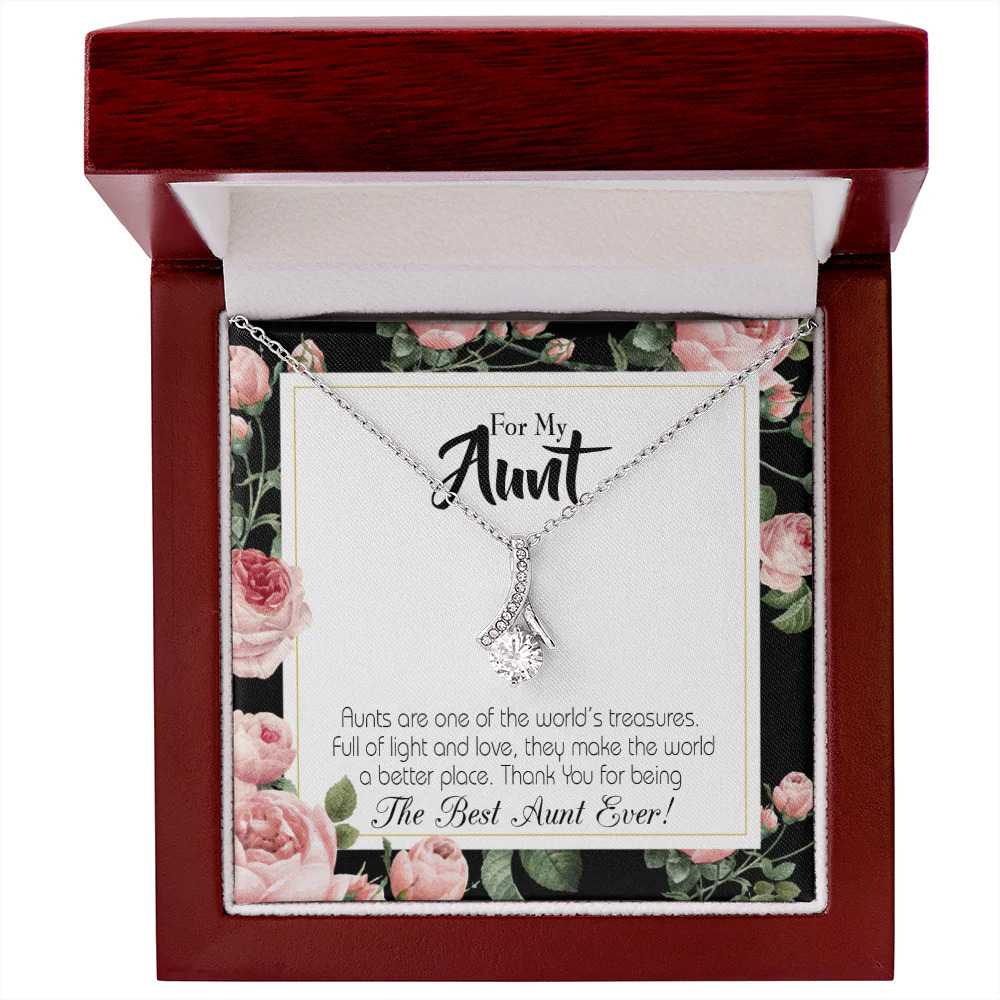 To My Aunt Best Aunt Ever Ribbon Necklace Silver Tone Luxury Box